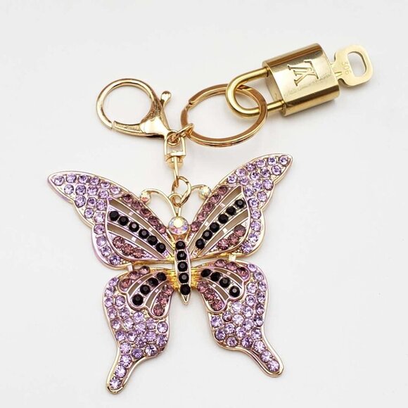 Authentic Louis Vuitton Lock & Key with Unbranded Purple Butterfly Bagcharm - Picture 2 of 8